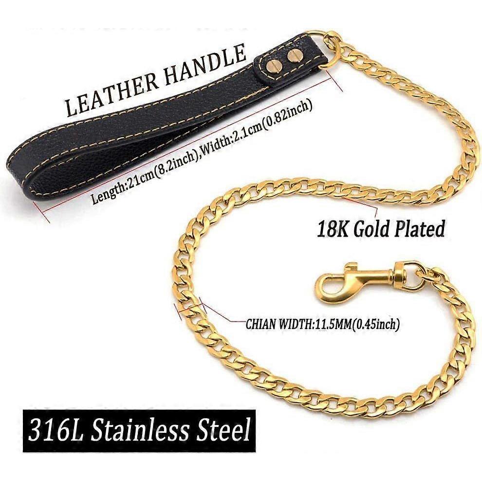 4ft Metal Dog Lead with Leather Handle - Fully Welded Gold Dog Leash