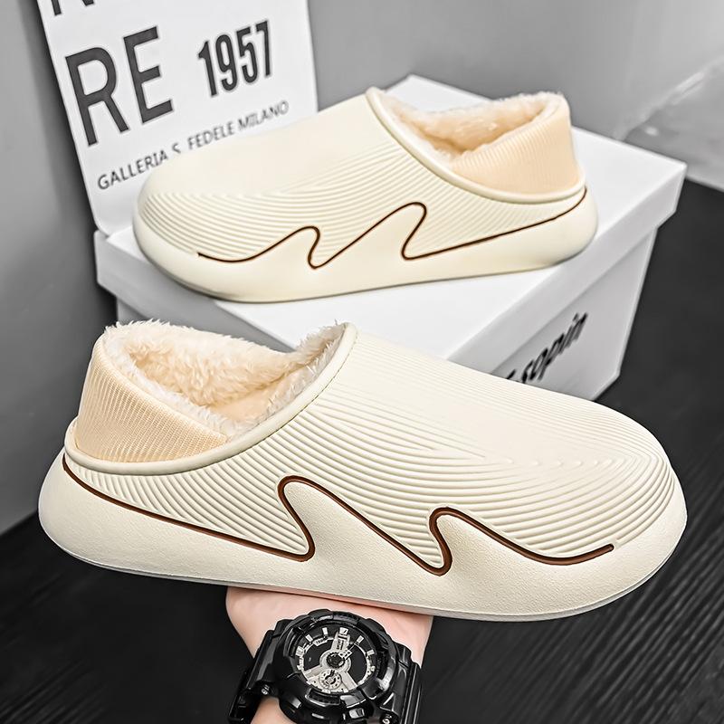 Men's bag heel stepping on shit cotton slippers winter casual home slippers velvet warm platform cotton shoes large size