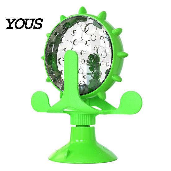 Rotating Cat Food Dispenser Windmill Treat Dispenser, Interactive Toy, Suction Fun Feeder Cup Puzzle for Indoor Cats Solo Play, Mental