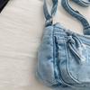Dżinsowa torba z haftowanym napisem, wielokieszeniowa torba crossbody