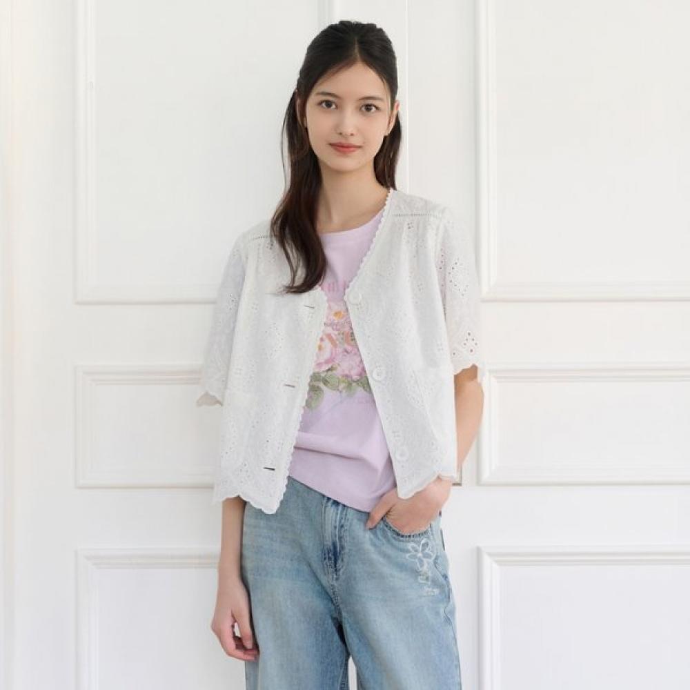 ThurSday ISland Women S Lace Eyelet Short Sleeve Jacket T264mjk241w