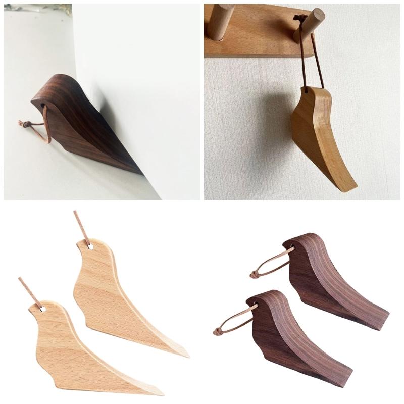 Pack Of 2 Wood Door Stoppers not  Slip Wedge Creative designs  Door Wedge Quick Fixing for Secure Use On Any Floor