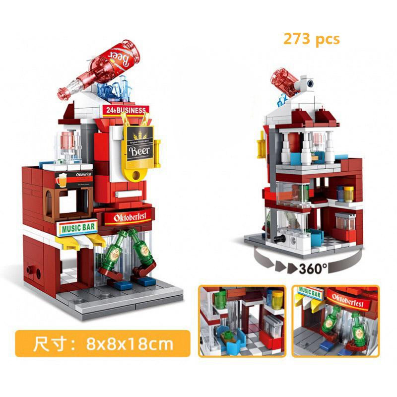 For Retail Store Architecture City Miniature Street VieBuilding Blocks House Food Shop Cafe Dinr Restaurant Model Toys