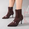 Fashion Patent Leather Women Ankle Boots Zipper Shoes Sexy Thin Heels Pointed Toe Modern Short Botas Mujer