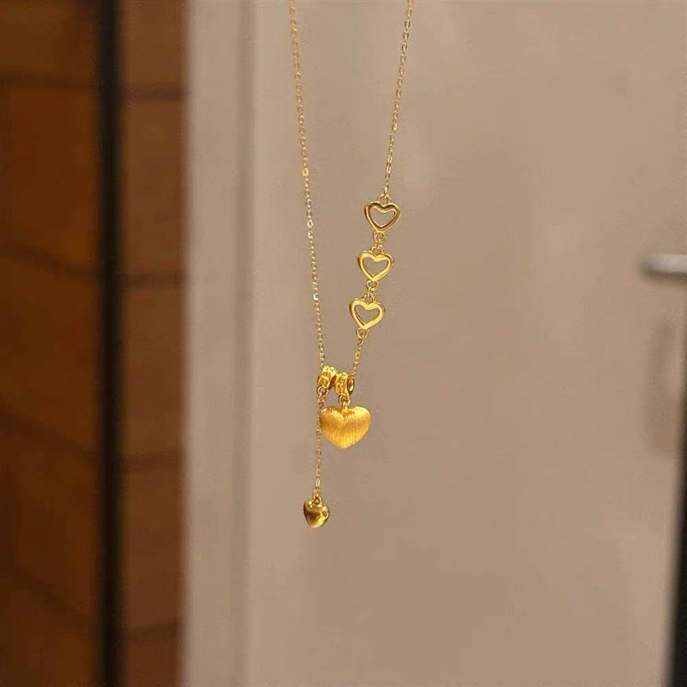 S925 "Infatuated with You" Retro Gold Brushed Heart Tassel Necklace - Light Luxury and Simple Design