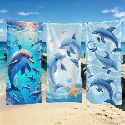 Ocean Dolphin Cute Towel For Outdoor Camping Beach Towel Super Absorbent Quick-Drying Summer Towel