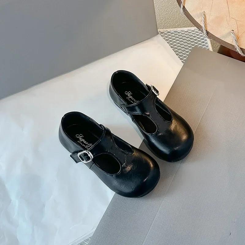 

Girls Princess Shoes Black Round Toes New Fashion Kids Performance Shoes Pu Leather Non-slip Children Flat Shoes Hook&loop 25