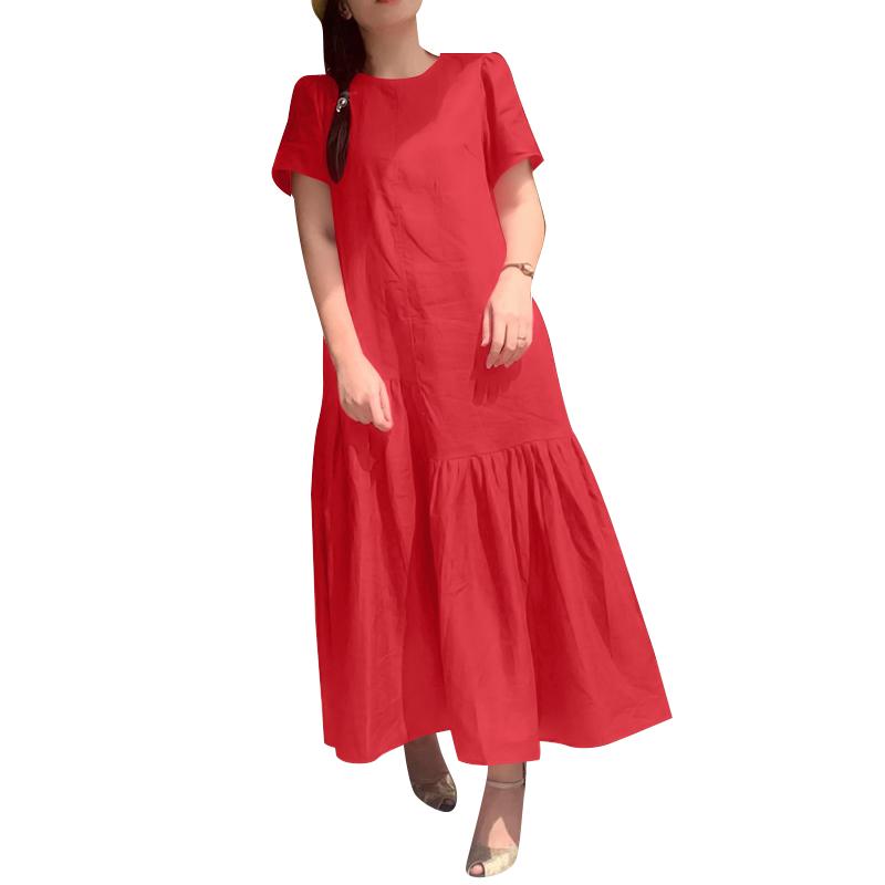 

ZANZEA Женское повседневное летнее платье с круглым вырезом и короткими рукавами S красный