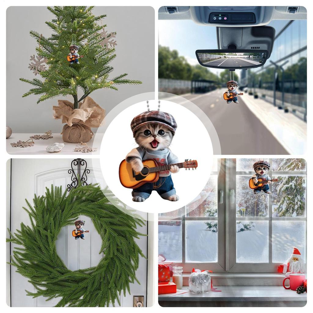 Cat Pendant for Car 2D Acrylic Animal Charm Decor Cat Rearview Mirror Accessories for Car Rearview Mirror Home Christmas Tree