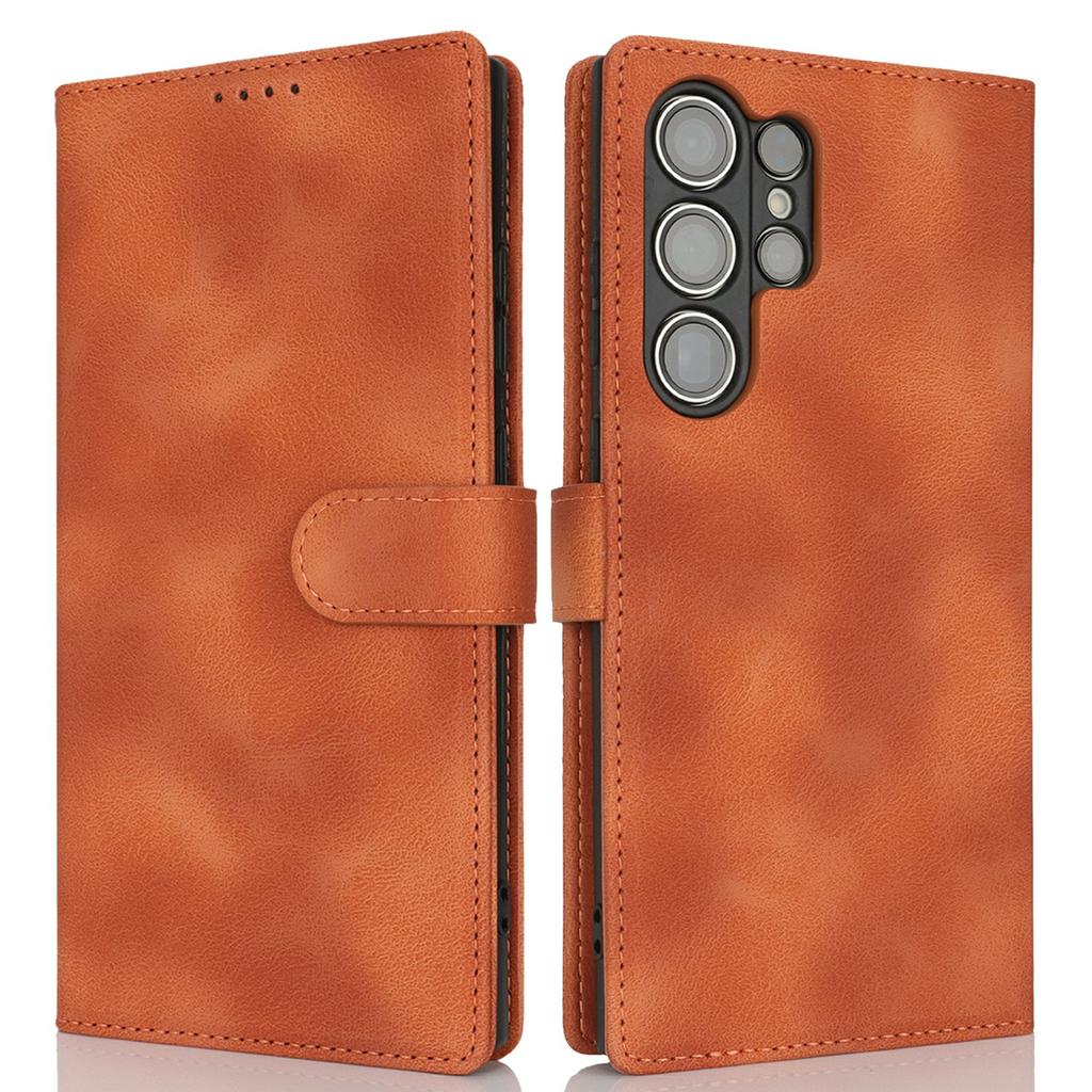 For Samsung Galaxy S23 Ultra Wallet Case Double Folded Edge Skin Touch PU Leather Flip Phone Cover