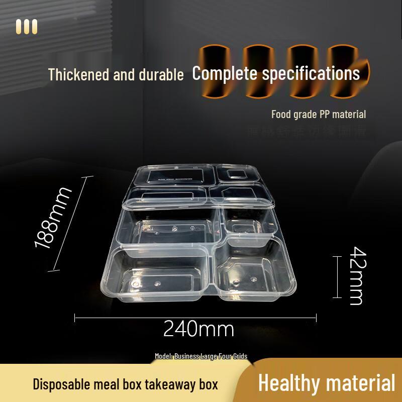 Disposable 4-Compartment Takeout Food Containers with Lids
