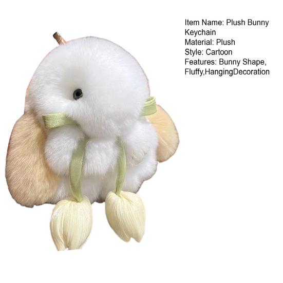 Plush Bunny Keychain Mini Fluffy Rabbit Key Ring Backpack Schoolbag Hanging Decoration Bag Charm Purse Pendant Women Girls Gift
