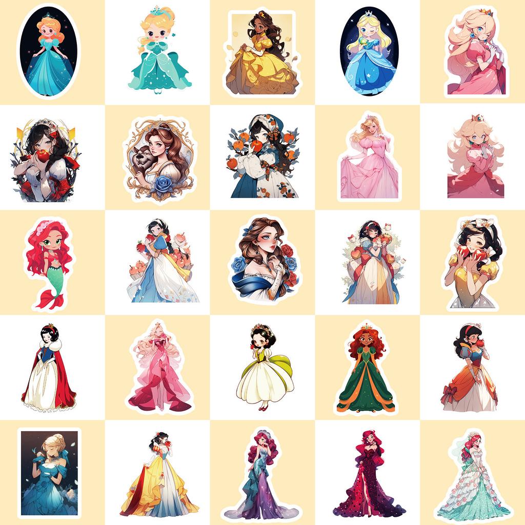 50 Colorful Cartoon Princess Stickers European and American Children Cartoon Baby Girl Kindergarten Reward Princess Collection