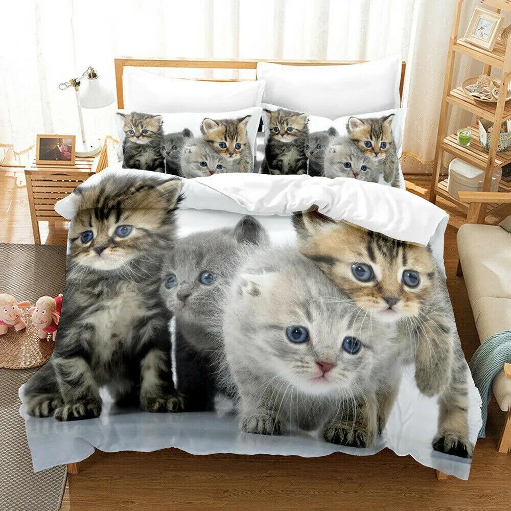 Cat Duvet Cover Set Cat Lover Gifts Bedding for Women Cute Kitten Pattern Bedroom Decor Twin Double Queen King Size Quilt Cover