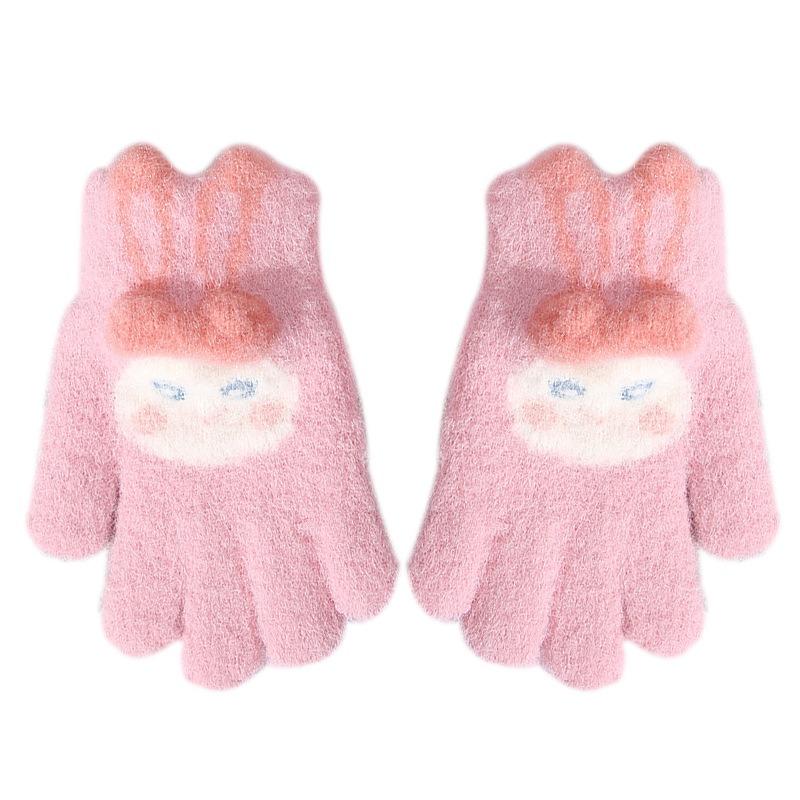 Cute Children's Wool Knitted Warm Gloves Winter Cold Protection Thickened Five Fingers Go To School Writing Play Snow Cycling