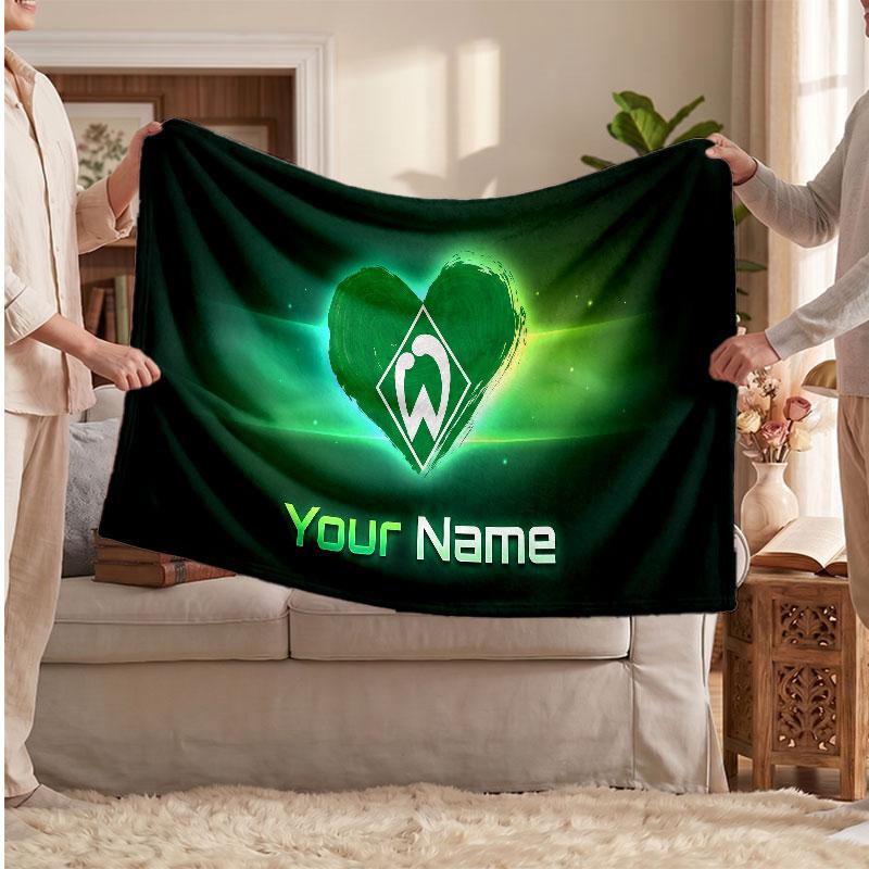 Coperta in Pile Personalizzata Werder Bremen FC con Logo Calcio, Testo Nome Personalizzato Morbida Calda Coperta da Divano per la Casa