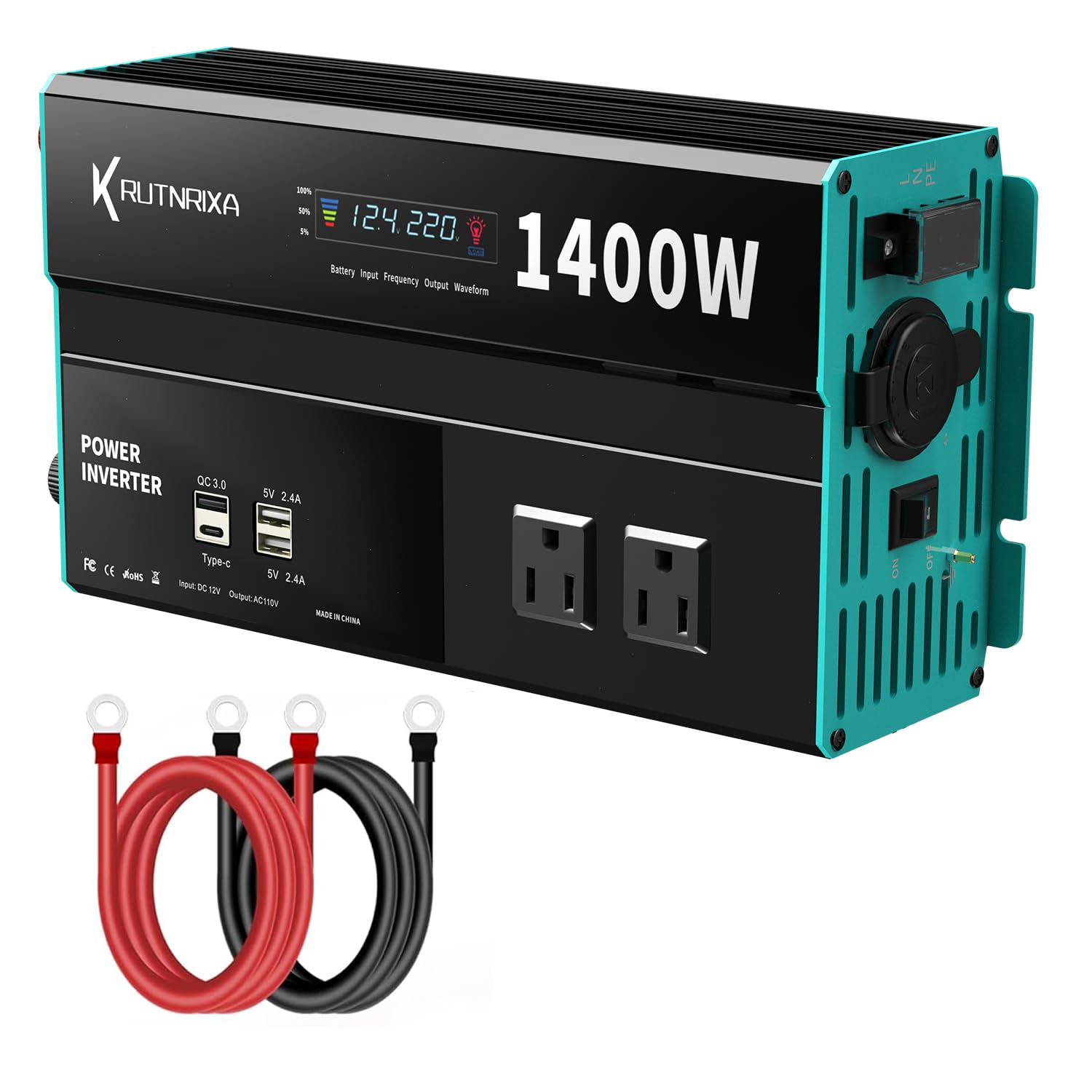 

RUTNRIXA Inverter, Cigarette Lighter Socket, Outlet, 1400W, Converts DC to AC , Includes 1400W чорний