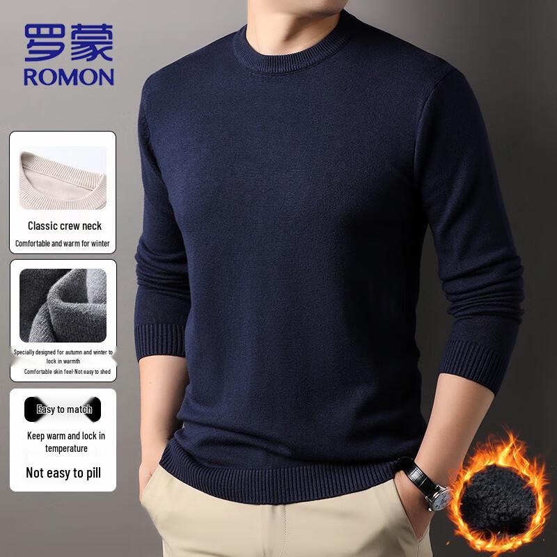 ROMON Men's Slim Fit Warm Round Neck Knit Sweater