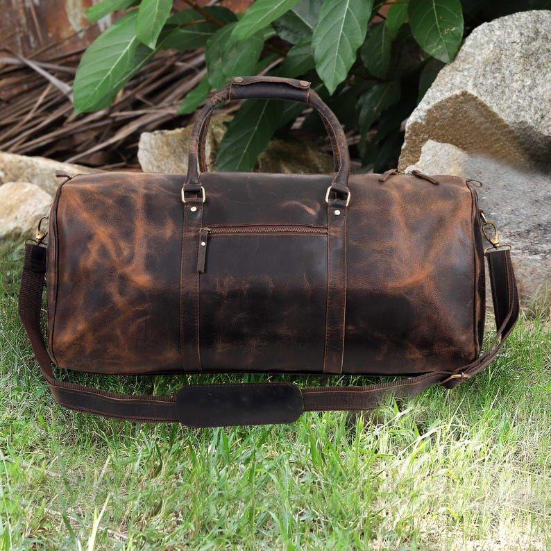 Personalized Leather Duffle Bag Full Grain Leather Weekender Travel Bag Groomsmen Gift Sports Gym Bag for Men and Women Carry on Cabin Bag