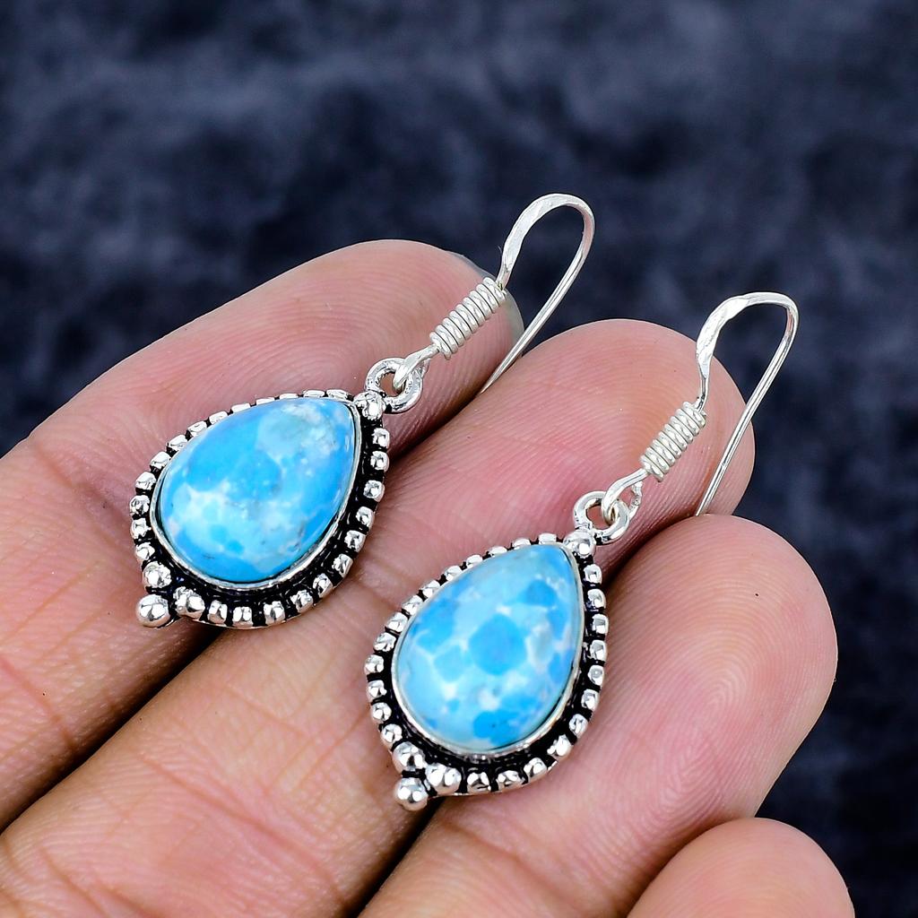 Larimar Gemstone Handmade 925 Sterling Silver Jewelry Earring 1.58" M-3368