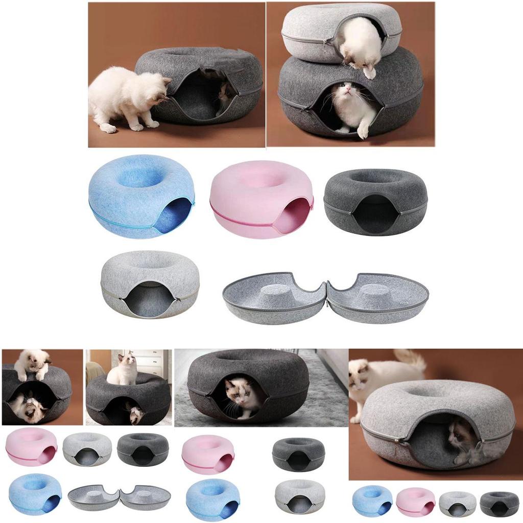 Lit pour chat en feutre pelucheux Design tunnel circulaire Pour chats de toutes saisons Doux et amovible