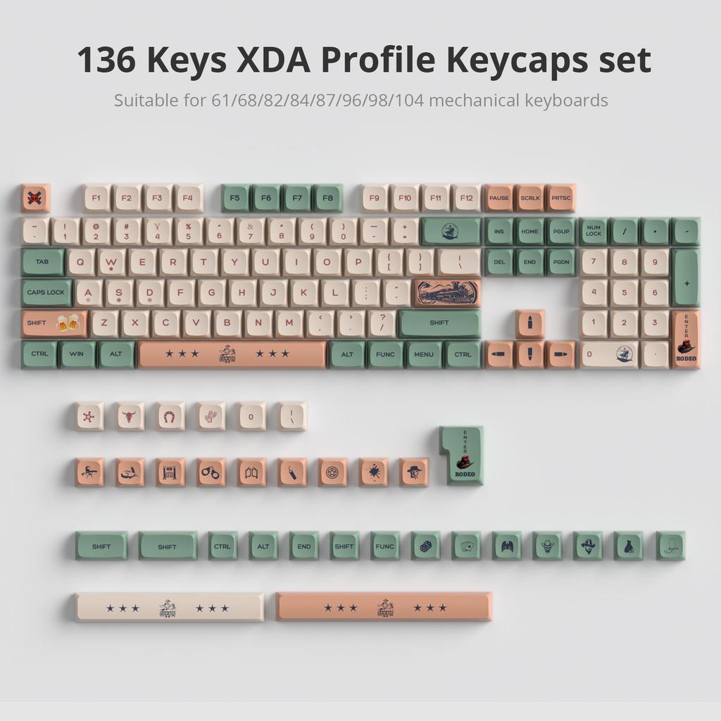 Set de Keycaps PBT cu 136 de taste, profil XDA, imprimare prin sublimare, keycaps personalizate drăguțe, layout US, compatibil cu switch-uri MX pentru tastaturi mecanice, Keycaps,