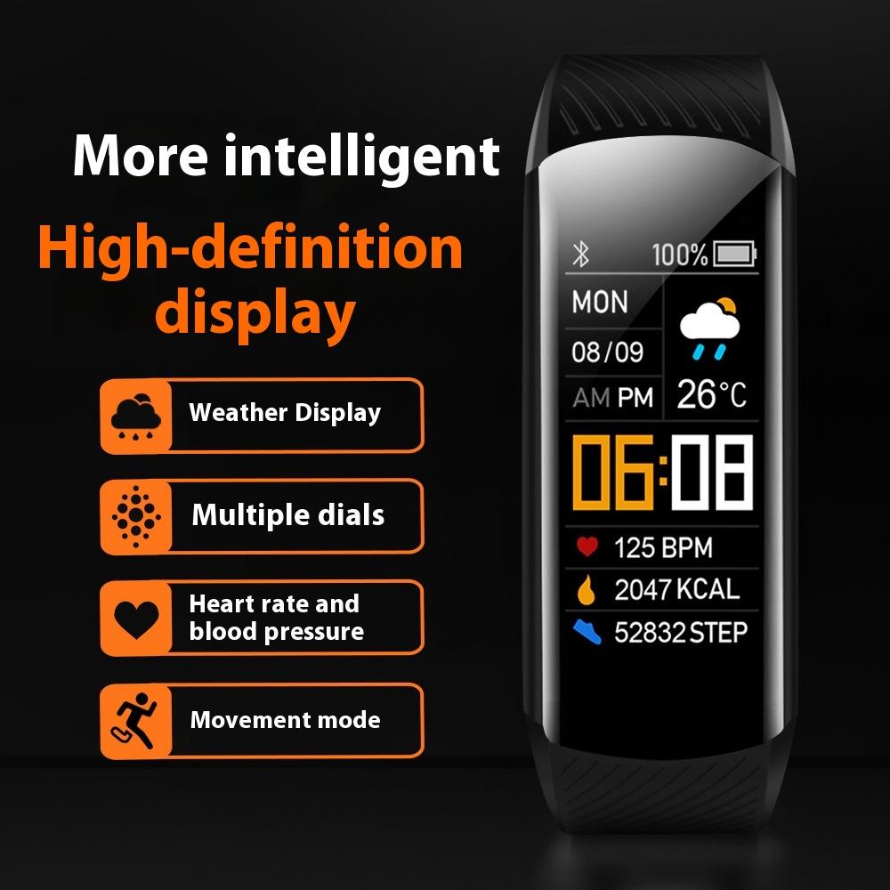 C5S Color Screen Exercise Step Counting Smart Bracelet Heart Rate Blood Pressure Health Monitoring Silicone