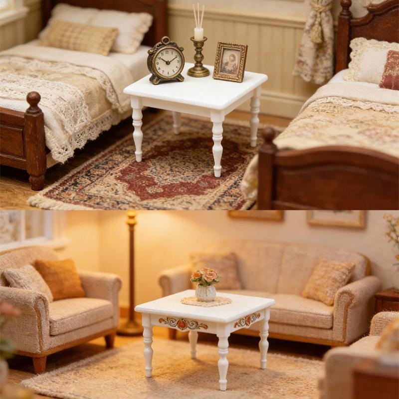 1/12 Dollhouse Simulation Square Tea Table Miniature Modern Furniture Model Ideal for DIY Room Scene Decoration Display