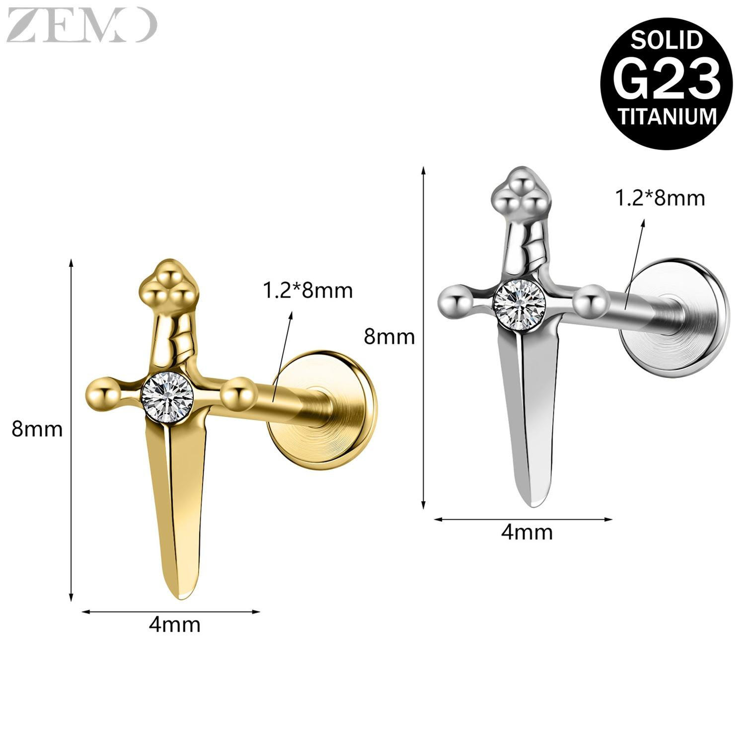 ZEMO 1 PC 16G G23 Titanium Steel Labret Lip Piercings CZ Crystal Lip Studs Snake Sword Skull Monroe Helix Conch Piercing Jewelry Gold color&Labret, Lip Piercing Jewelry