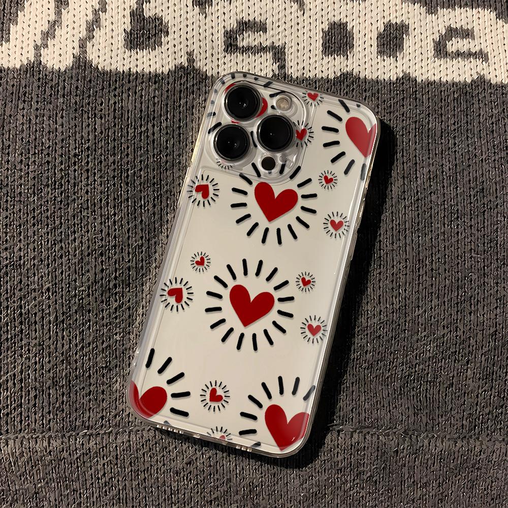 

Romantic Simple Red Heart Clear Phone Case For Samsung Galaxy S26 S24 S25 S23 Ultra S22 S21 S20 Plus FE A50 A70 A71 Clear Cover Galaxy S25