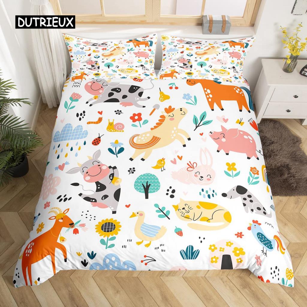 Zestaw poszewek na kołdrę z kotem Uroczy kreskówkowy zestaw pościeli dla chłopców i dziewcząt Wzór zwierzęcy Kot Królowa King Rozmiar Poliester Poszewka na kołdrę