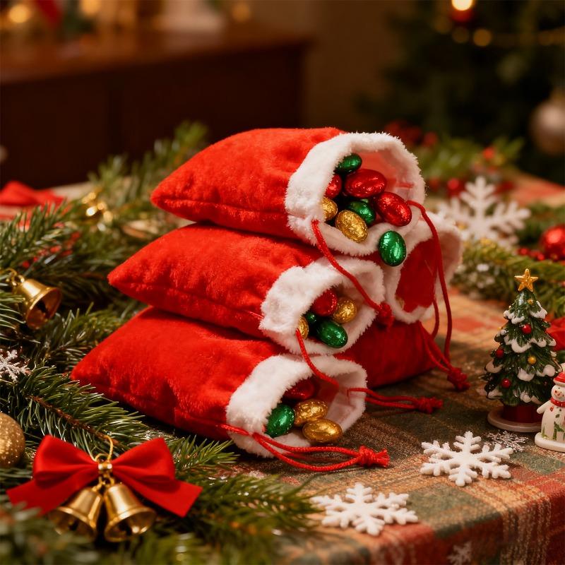 20/1Pcs Christmas Red Velvet Bags Candy Snack Gifts Drawstring Pouch Bag Jewelry Packaging Bags Christmas New Year Decorations