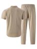 Men's Casual Linen Beachwear Set: Short Sleeve Shirt & Long Pants with Double Pockets