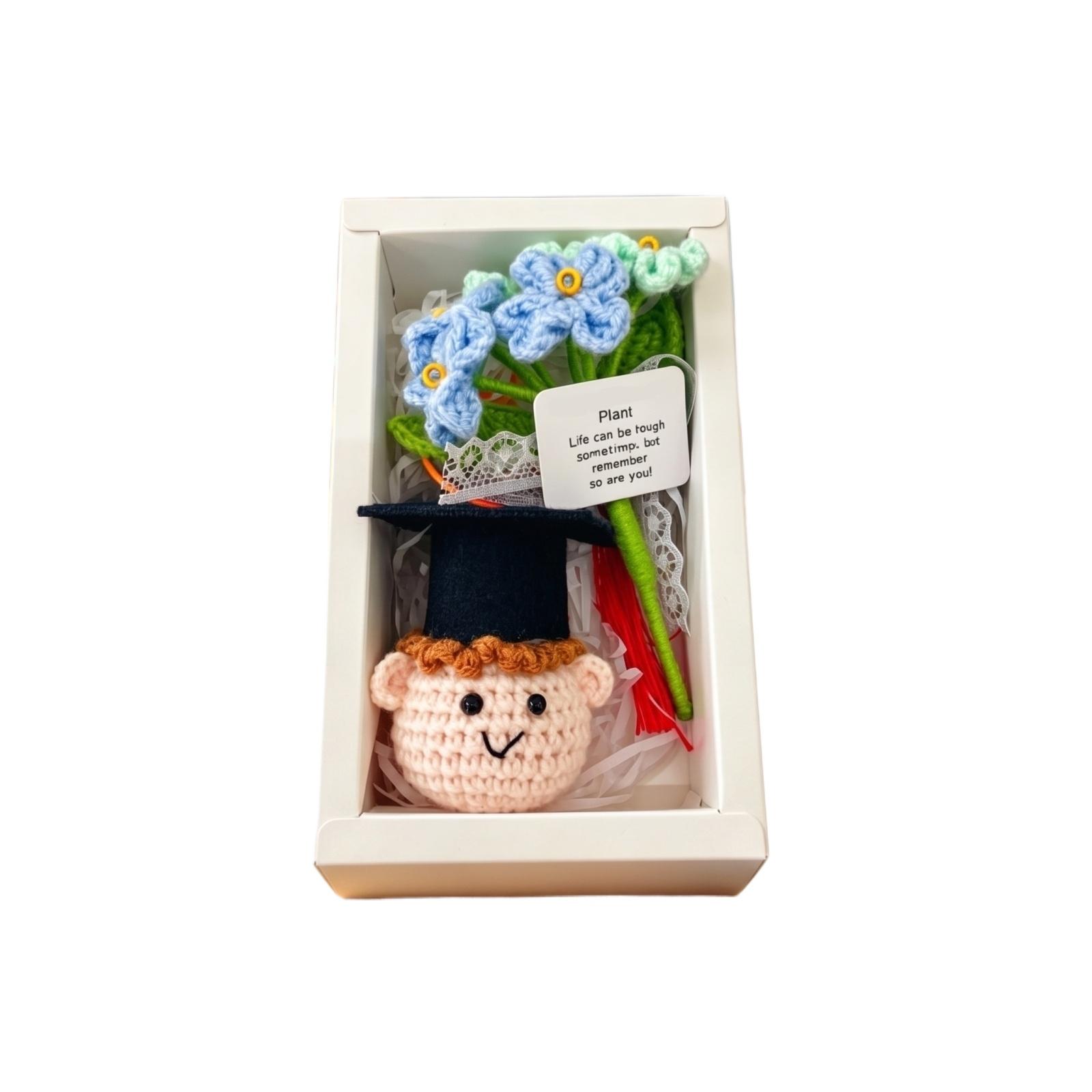 

Handmade Crocheted Graduation Doll Keychain Gift Box Ornament Bag Decoration Yarn Cartoon Doll One Size