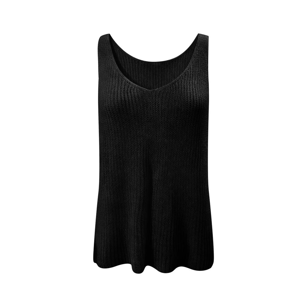 Damen Strick-Tanktop Ärmellos V-Ausschnitt Leicht Lockerer Schnitt Pullover Sommer Strand Freizeit Camisole für den täglichen Gebrauch