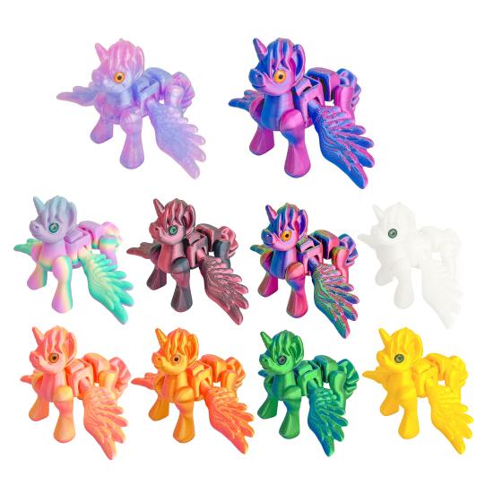 3D-gedruckte fliegendes Pferd Figur Bewegliche Gelenke Geflügeltes Pony Statue Stressabbau Fidget Spielzeug Pädagogisches Tiermodell Dekoration Ornament