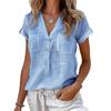 Blue V-Neck Button Short-Sleeve Women's Top - Summer Collection