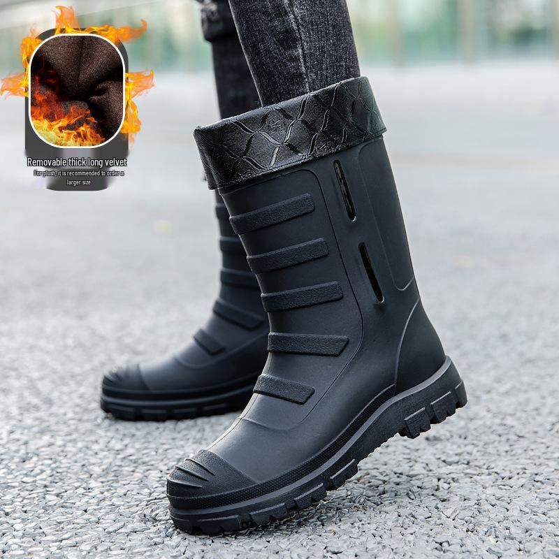 Men's Waterproof Non-Slip High-Top Rubber Rain Boots for Fishing and Car Wash