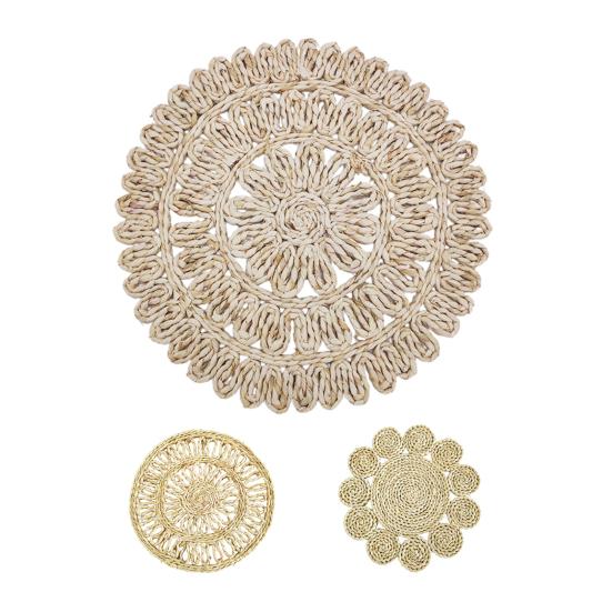 Cup Coaster Flower-shaped Hear Resistant Straw Handmade Woven Exquisite Table Cup Mats for Home