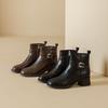 Leather Retro Thick Heel Women's Boots 2025 Autumn and Winter Velvet Martin Boots Versatile Fashion Commuter Black Booties
