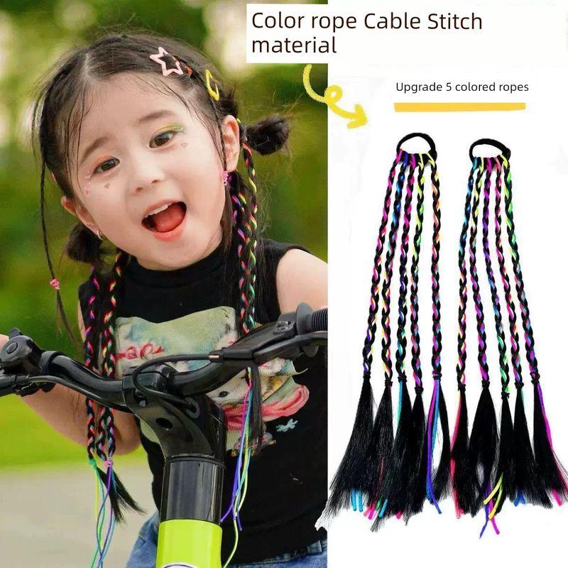 

Kids Wig Braid Hair Ring Sweet Cool Boxing Braid Colorful Ropes Girl High Ponytail Twist Braid Rubber Band Headband Hair Accessories Kids five braids-a pair