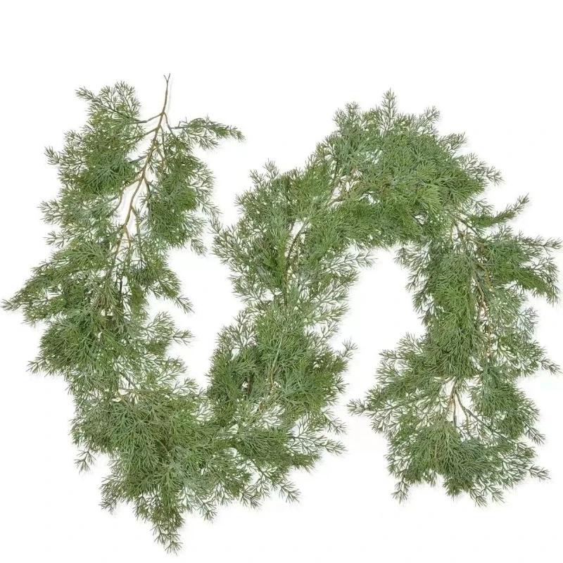 200CM Artificial Vine Wall Hanging for American Christmas Decoration with Soft Rubber Pine Needle Cedar Leaf