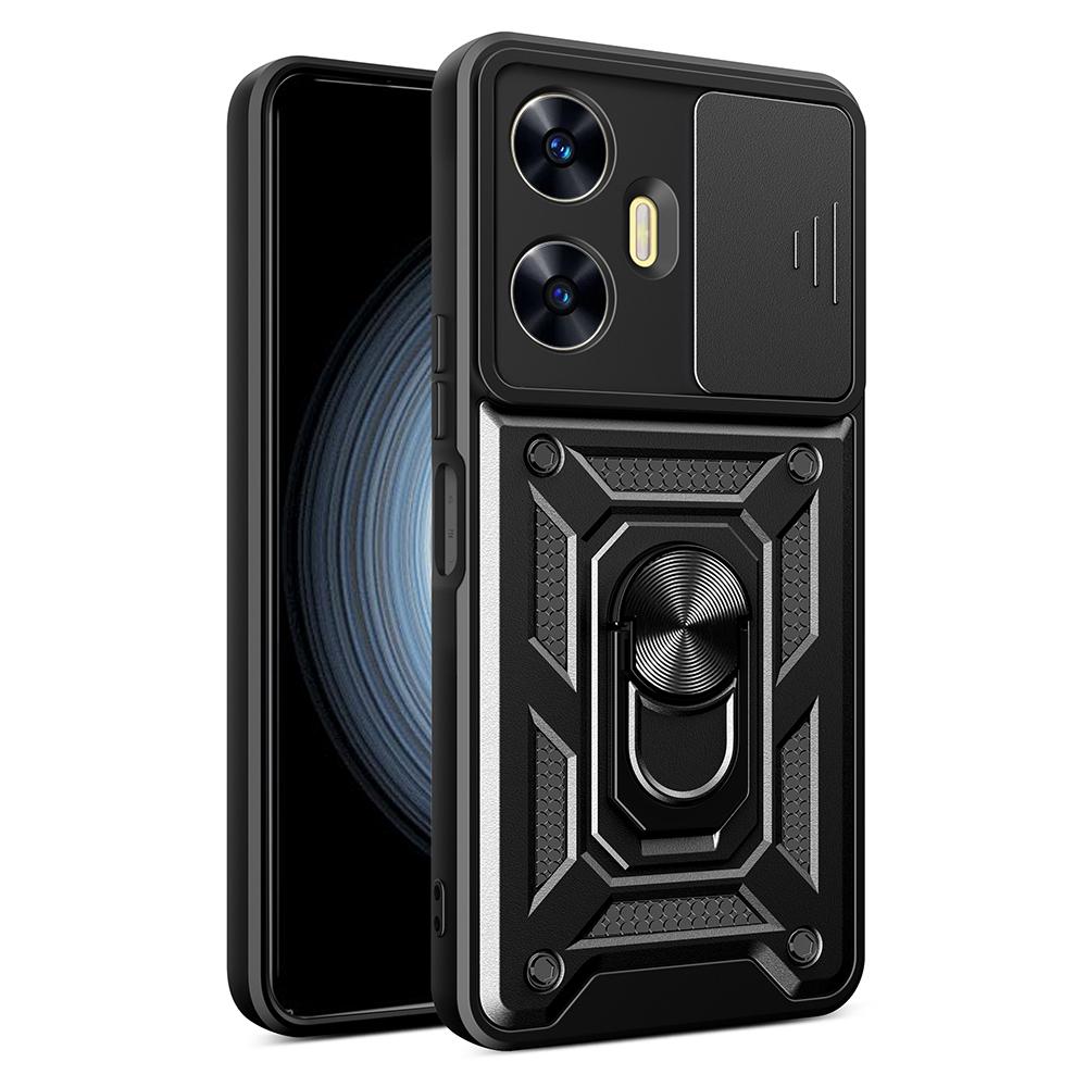 For Realme C55 4G Kickstand Phone Case Slide Camera Protection PC+TPU Car Mount Phone Cover