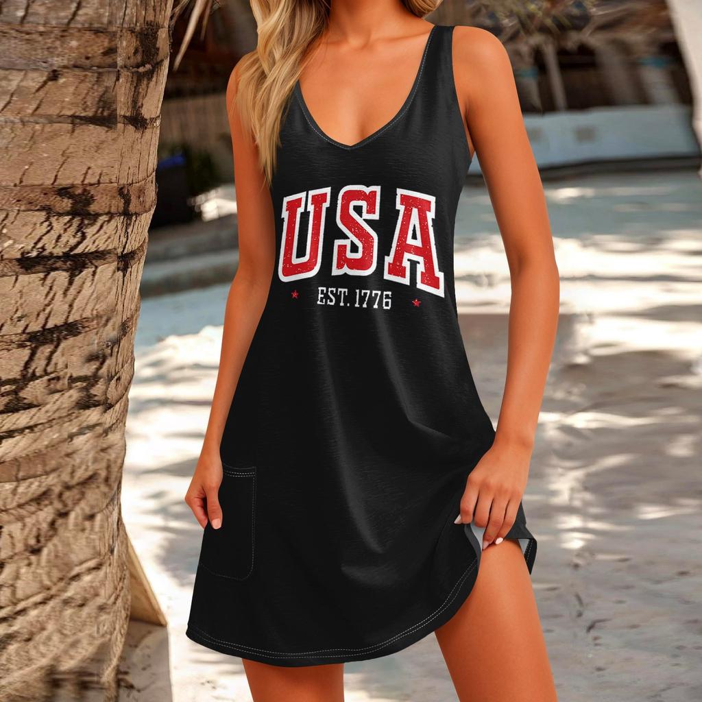 Women's Print Dress, Vest, Skirt With Pockets, Beach Skirt, V-Neck Vest Skirt Vest Skirt