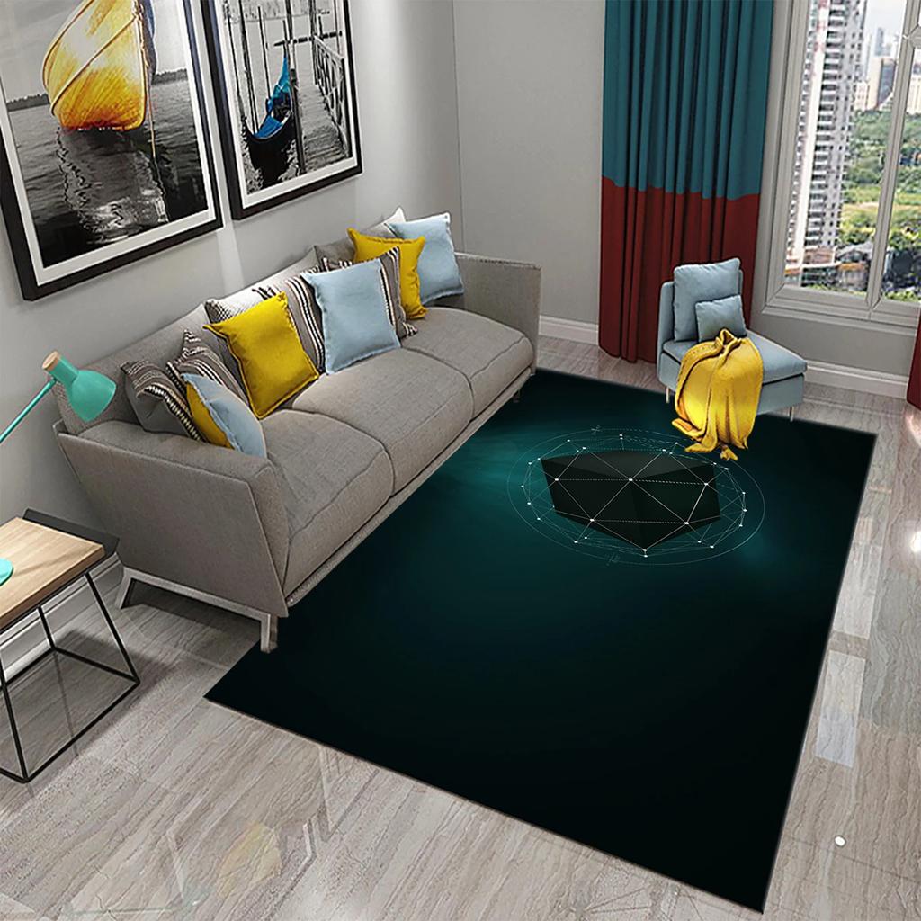 Glänzender Diamant Schwarz Teppich Kreatives Design Teppich für Erwachsene Modern Abstrakt Geometrische Teppiche Schlafzimmer Wohnzimmer Bereich Dekor Fußmatte