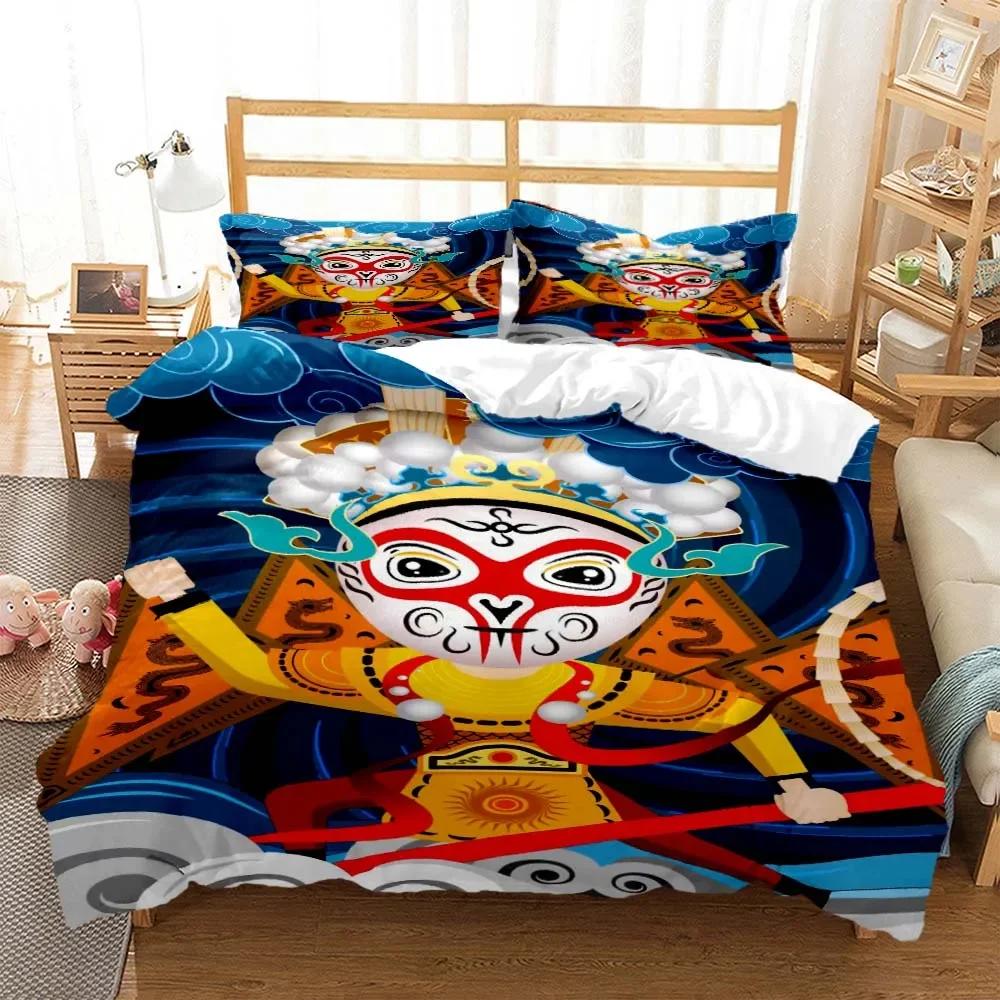 Chinese Cartoon Beijing Opera Natural Digital Printing Polyester Bedding Set Youth Three Piece Set Art Soft And Comfortable