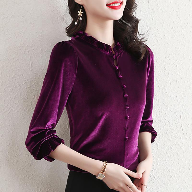 Spring Autumn Winter Velvet Middle Age Mom Top Slimming Women Outerwear Inner Wear Base Layer