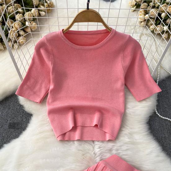 Women's Summer Skirt Set Short Sleeve Crew Neck Crop Top And High Waist Maxi Skirt Set Knitted Two Piece Outfit
