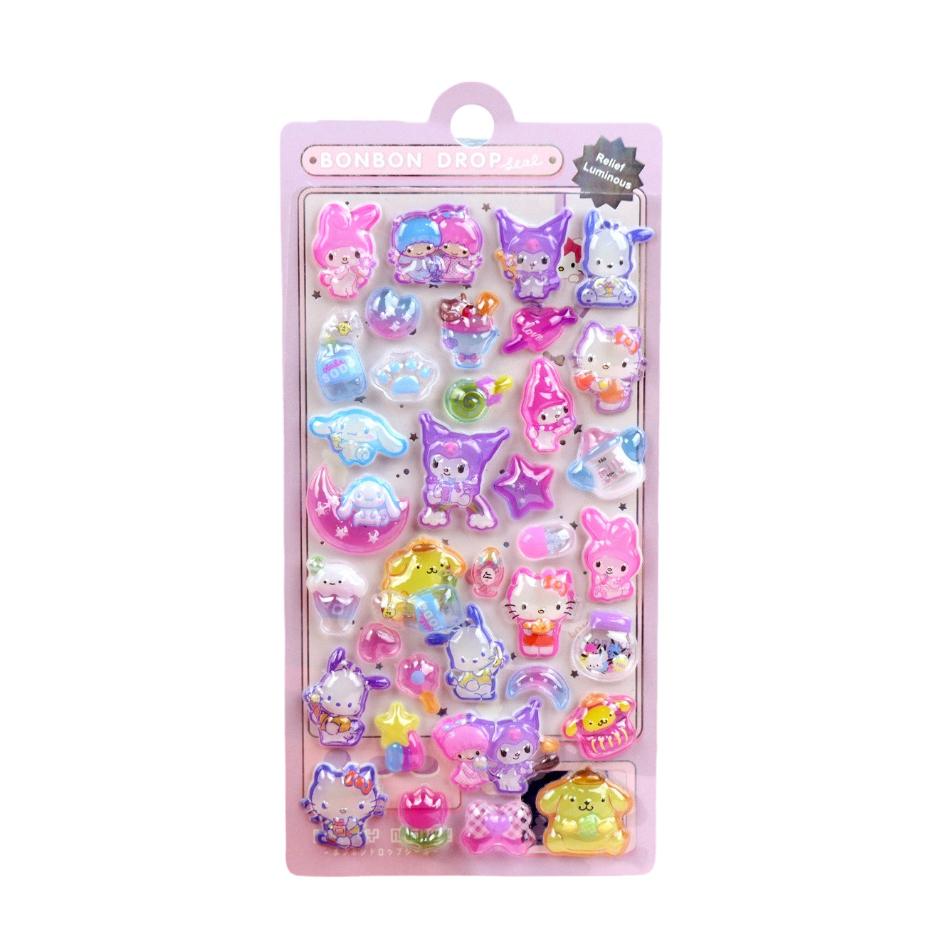 1/8Pcs 3D Relief Stickers Sanrio Hello Kitty Kuromi Cute Anime Cartoon Crystal Sticker Creativity Room Bag Decoration Gifts