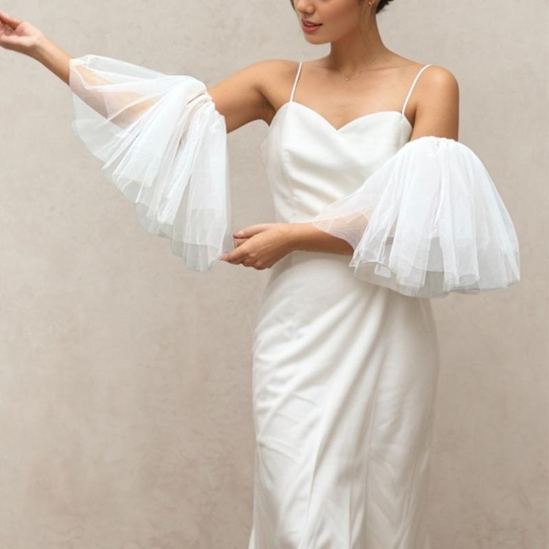 Elegant Net Bridal Gloves Soft Cotton Lined Arm Sleeves for Wedding Bride Simple White Tulle Accessories